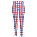 Blue Red And White Check Pattern Print High-Waisted Pocket Leggings
