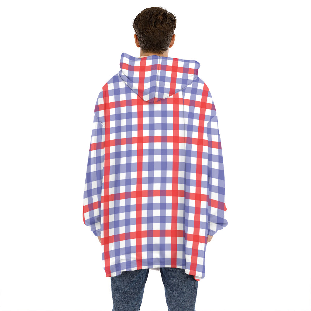 Blue Red And White Check Pattern Print Hoodie Blanket