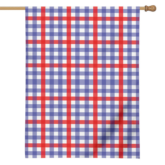 Blue Red And White Check Pattern Print House Flag