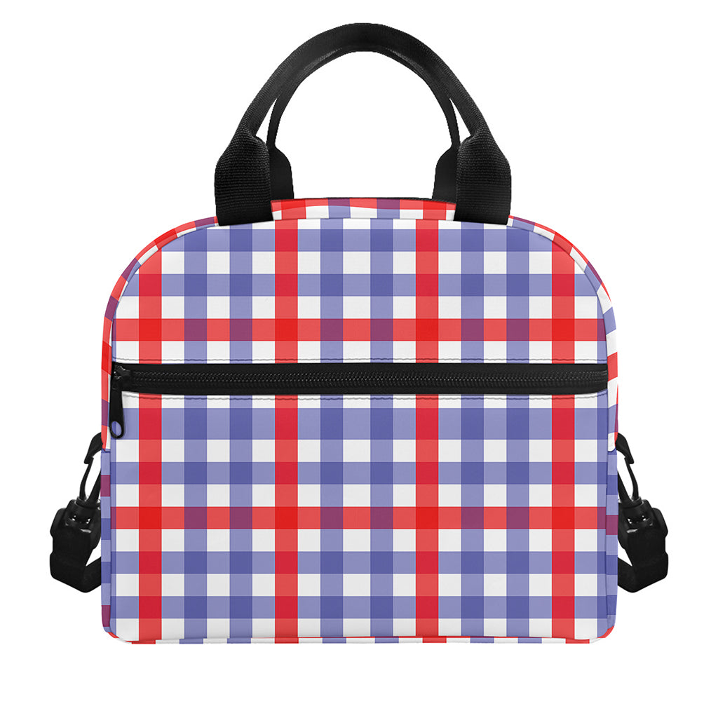 Blue Red And White Check Pattern Print Insulated Lunch Bag