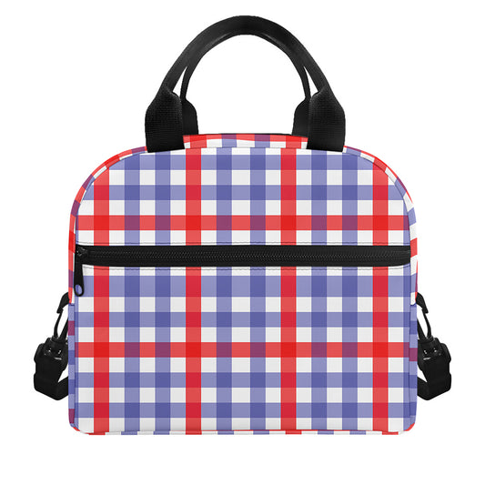 Blue Red And White Check Pattern Print Insulated Lunch Bag