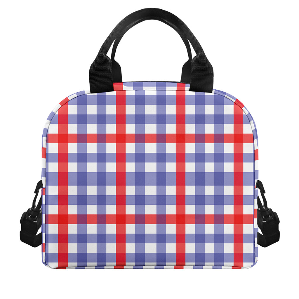 Blue Red And White Check Pattern Print Insulated Lunch Bag
