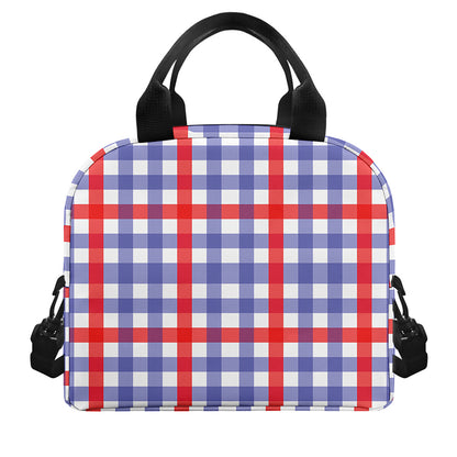 Blue Red And White Check Pattern Print Insulated Lunch Bag