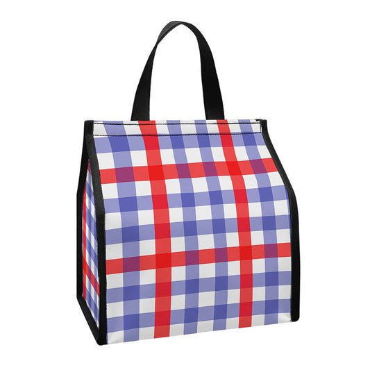 Blue Red And White Check Pattern Print Insulated Lunch Tote
