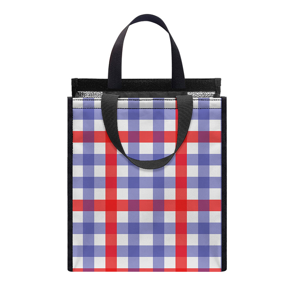 Blue Red And White Check Pattern Print Insulated Lunch Tote