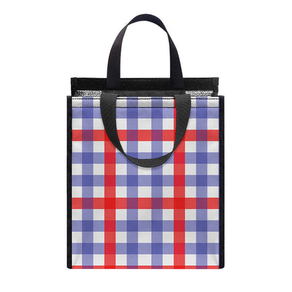Blue Red And White Check Pattern Print Insulated Lunch Tote