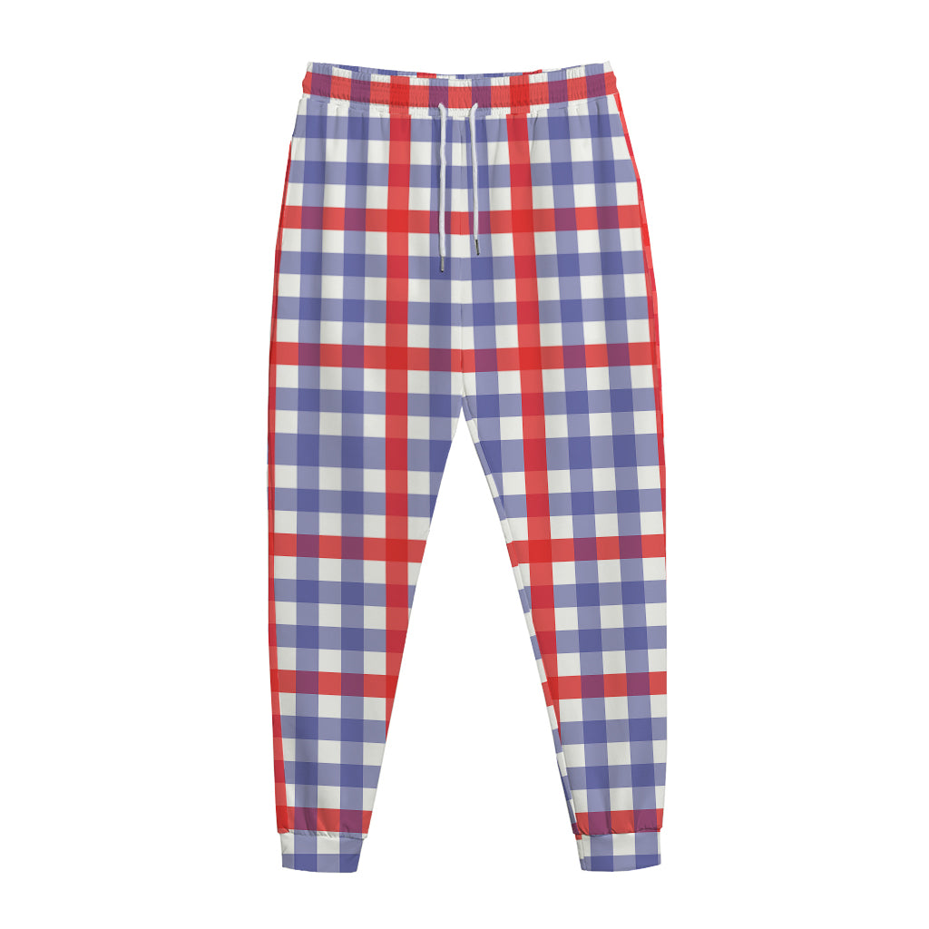 Blue Red And White Check Pattern Print Jogger Pants