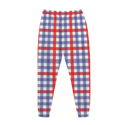 Blue Red And White Check Pattern Print Jogger Pants
