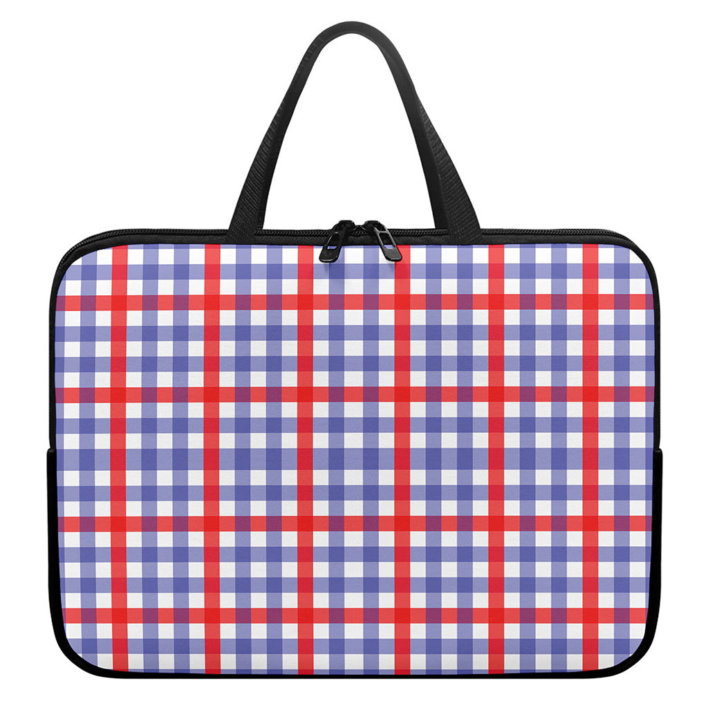 Blue Red And White Check Pattern Print Laptop Sleeve With Handle