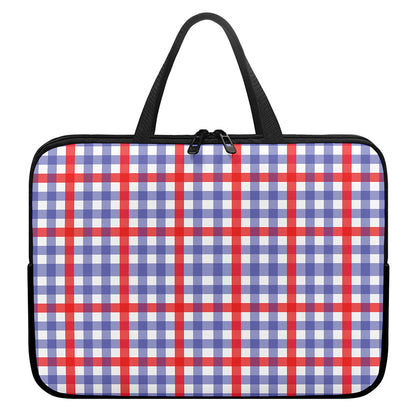 Blue Red And White Check Pattern Print Laptop Sleeve With Handle