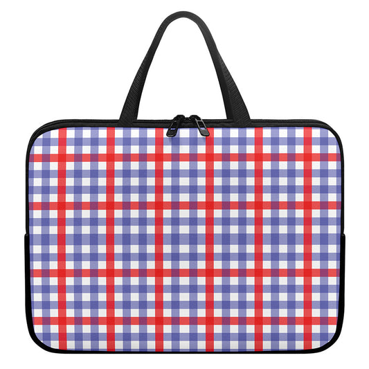 Blue Red And White Check Pattern Print Laptop Sleeve With Handle