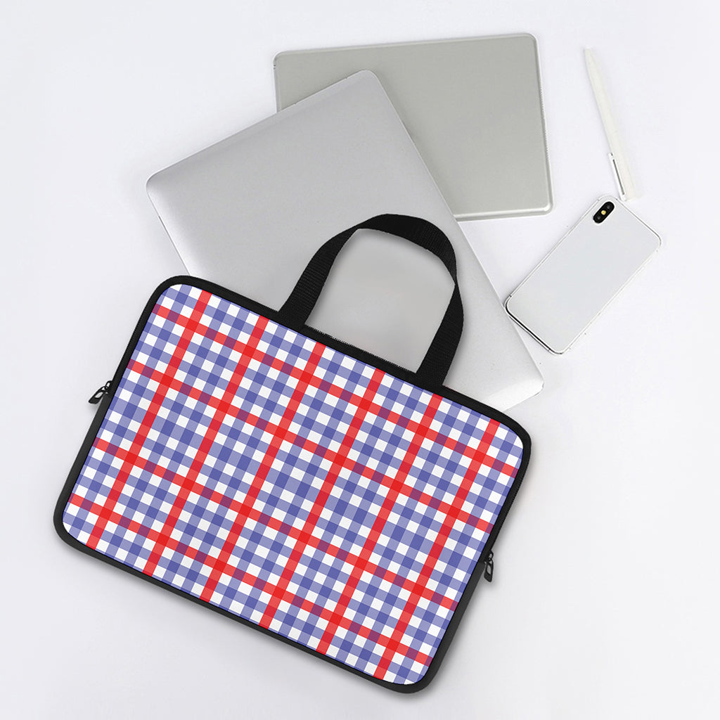Blue Red And White Check Pattern Print Laptop Sleeve With Handle