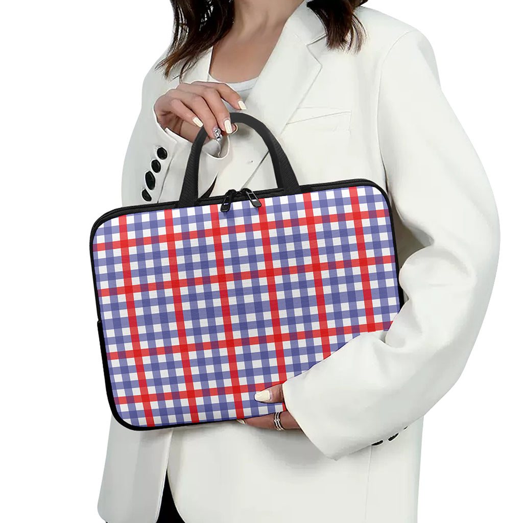 Blue Red And White Check Pattern Print Laptop Sleeve With Handle