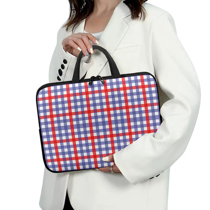 Blue Red And White Check Pattern Print Laptop Sleeve With Handle
