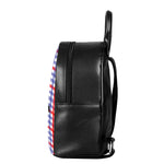 Blue Red And White Check Pattern Print Leather Backpack