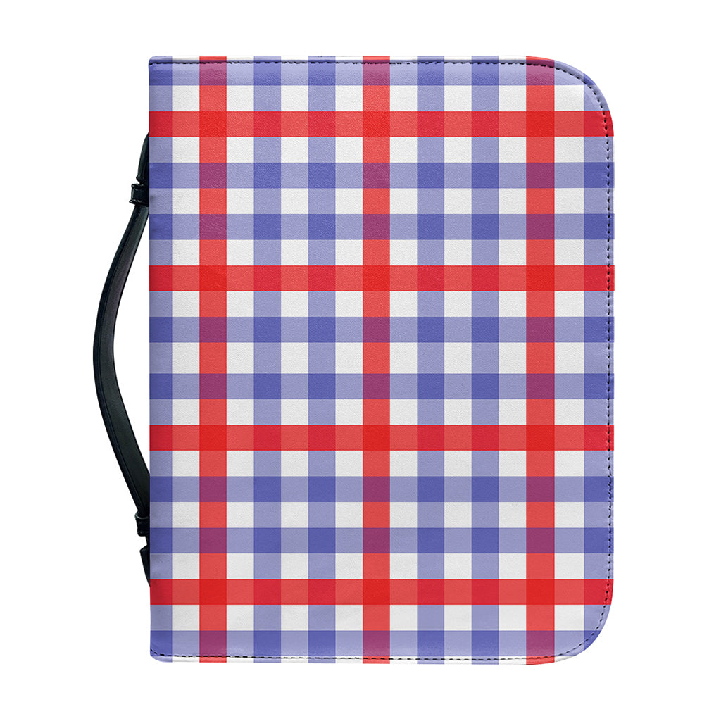 Blue Red And White Check Pattern Print Leather Bible Cover