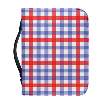 Blue Red And White Check Pattern Print Leather Bible Cover