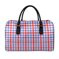 Blue Red And White Check Pattern Print Leather Duffel Bag