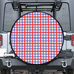 Blue Red And White Check Pattern Print Leather Spare Tire Cover
