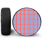 Blue Red And White Check Pattern Print Leather Spare Tire Cover