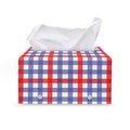 Blue Red And White Check Pattern Print Leather Tissue Box Cover