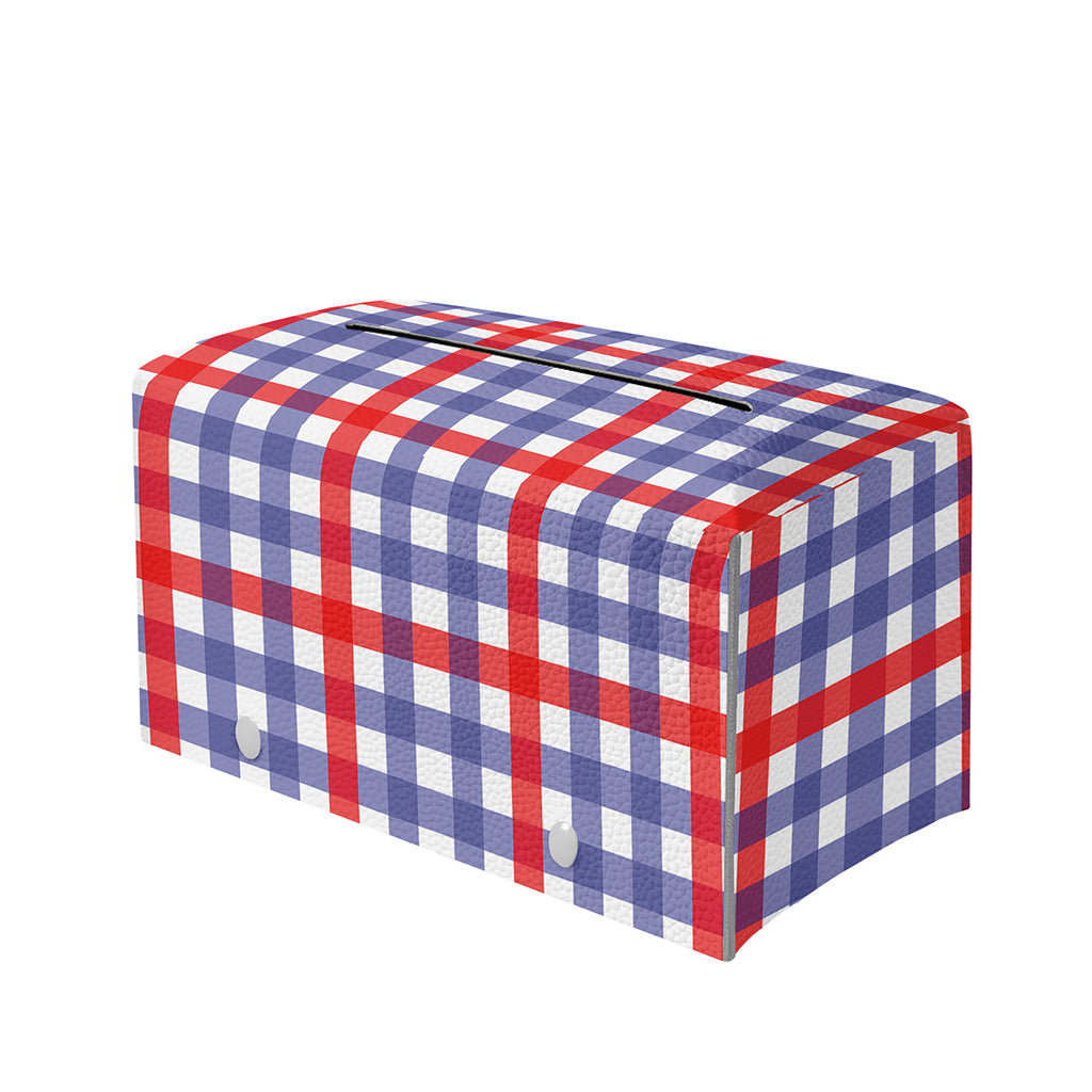 Blue Red And White Check Pattern Print Leather Tissue Box Cover