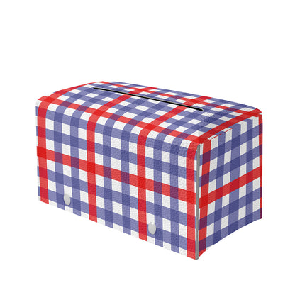Blue Red And White Check Pattern Print Leather Tissue Box Cover