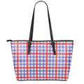 Blue Red And White Check Pattern Print Leather Tote Bag With Zipper