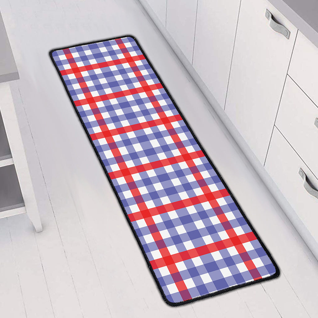 Blue Red And White Check Pattern Print Long Kitchen Mat