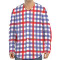 Blue Red And White Check Pattern Print Long Sleeve Baseball Jersey