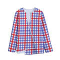 Blue Red And White Check Pattern Print Long Sleeve Short Coat