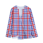 Blue Red And White Check Pattern Print Long Sleeve Short Coat