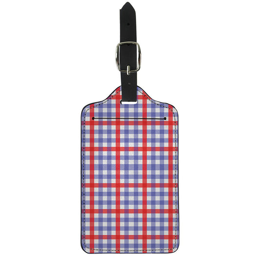 Blue Red And White Check Pattern Print Luggage Tag