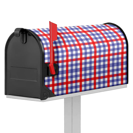 Blue Red And White Check Pattern Print Mailbox Cover
