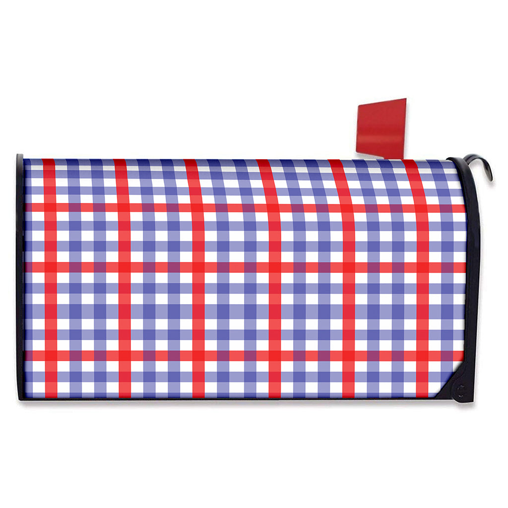 Blue Red And White Check Pattern Print Mailbox Cover