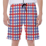 Blue Red And White Check Pattern Print Men's Beach Shorts