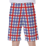 Blue Red And White Check Pattern Print Men's Beach Shorts