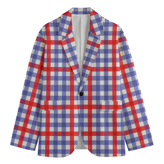 Blue Red And White Check Pattern Print Men's Blazer