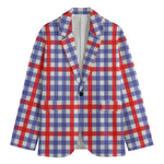 Blue Red And White Check Pattern Print Men's Blazer