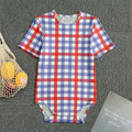 Blue Red And White Check Pattern Print Men's Bodysuit