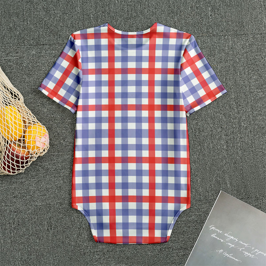 Blue Red And White Check Pattern Print Men's Bodysuit