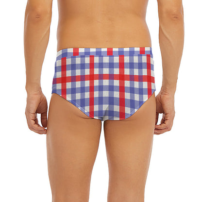 Blue Red And White Check Pattern Print Men's Briefs