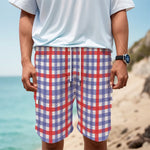 Blue Red And White Check Pattern Print Men's Cargo Shorts