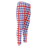 Blue Red And White Check Pattern Print Men's Compression Pants