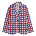 Blue Red And White Check Pattern Print Men's Cotton Blazer