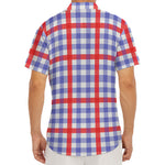 Blue Red And White Check Pattern Print Men's Deep V-Neck Shirt
