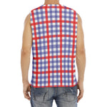 Blue Red And White Check Pattern Print Men's Fitness Tank Top