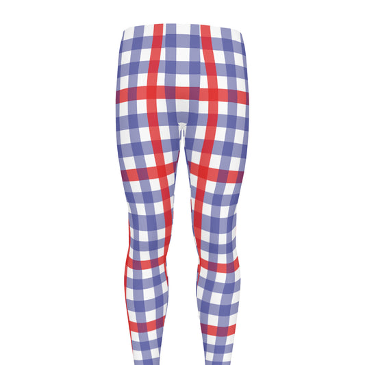 Blue Red And White Check Pattern Print Men's leggings