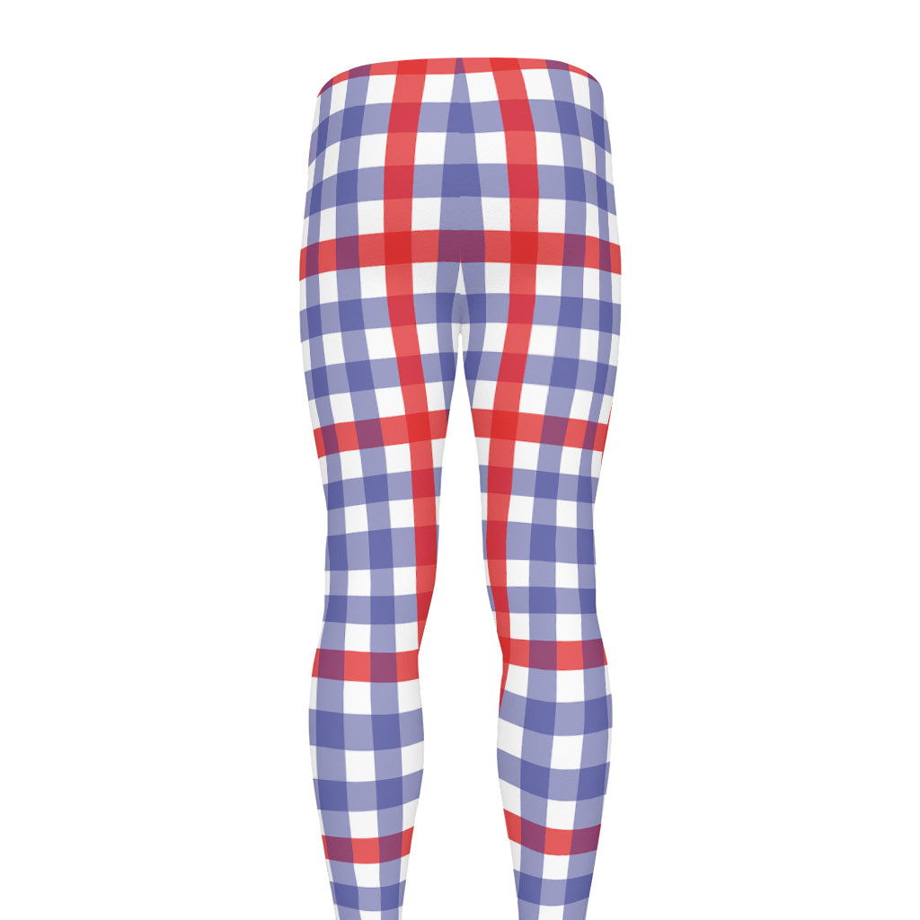 Blue Red And White Check Pattern Print Men's leggings