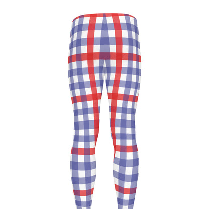 Blue Red And White Check Pattern Print Men's leggings